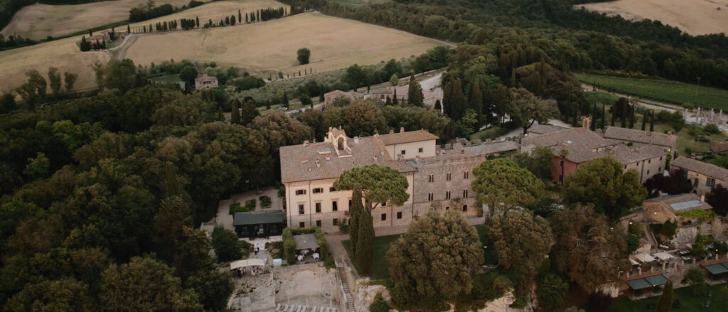 aerial view of borgo pignano, tuscany