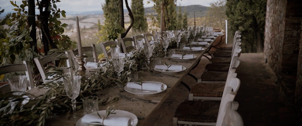wedding table setting lazy olive villa, tuscany