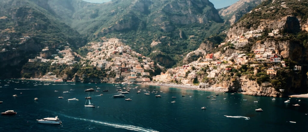 aerial view of positano from the sea