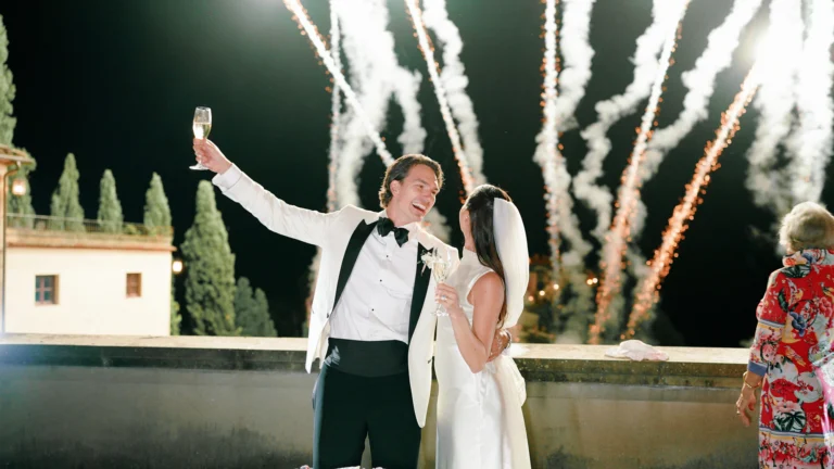 The newlyweds during the fireworks show