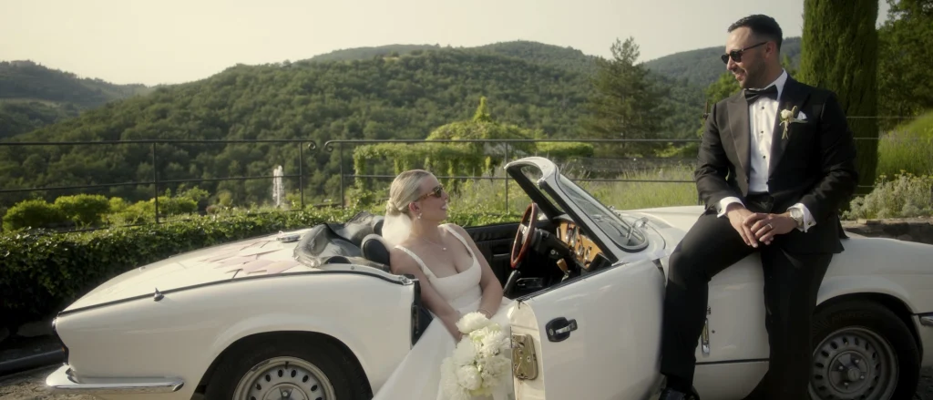 Newlyweds on an old Alfa Romeo