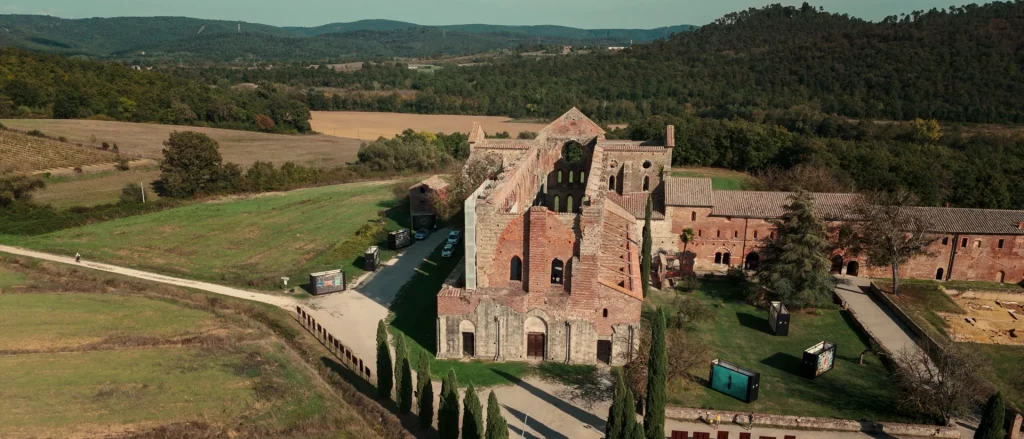 Aerial view of the abbey of San Galgano