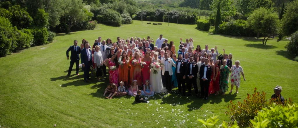 Newlyweds and their wedding guests