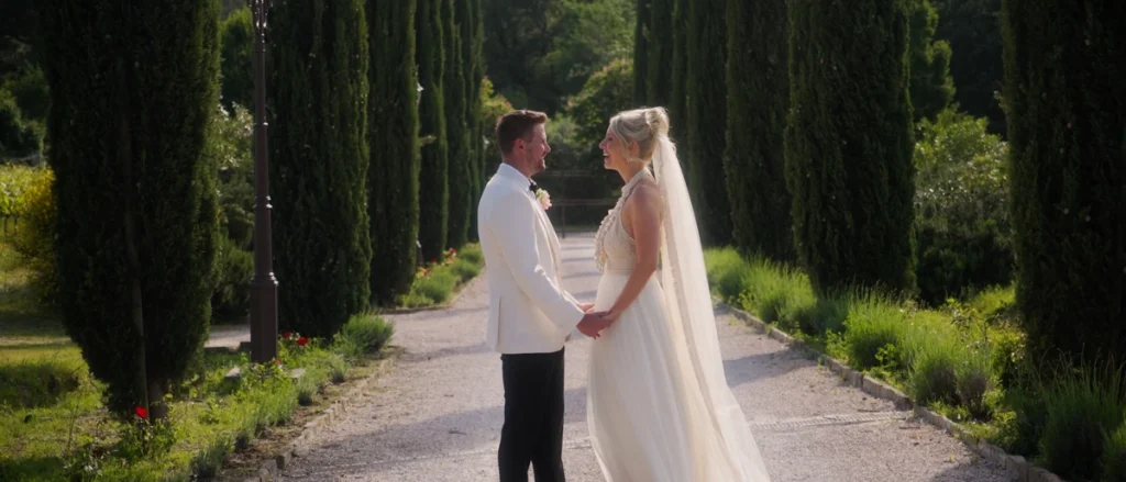The groom and the bride holding hands 