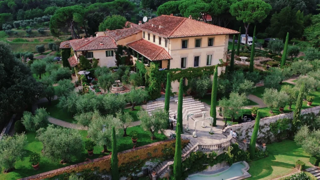 Drone shot of Villa Il Palagio