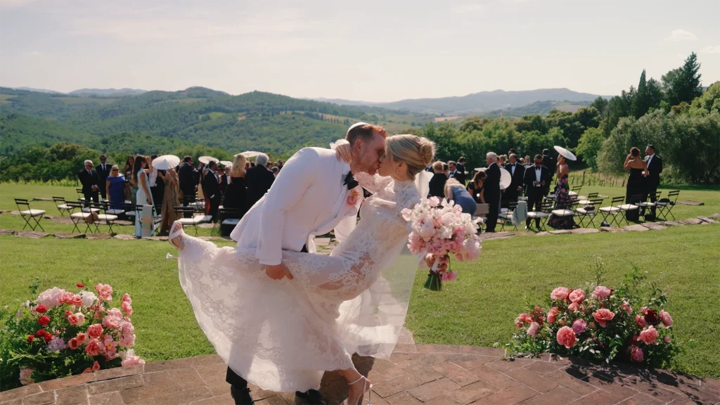 Newlyweds kissing 