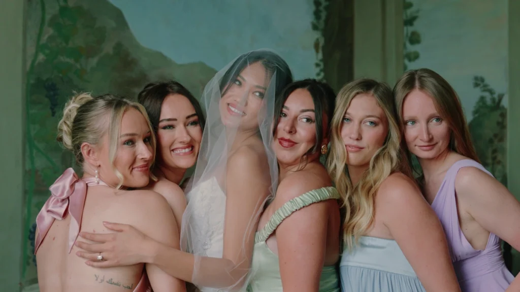 The bride and her bridesmaids