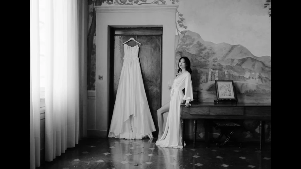 VHS shot of the bride with her wedding gown