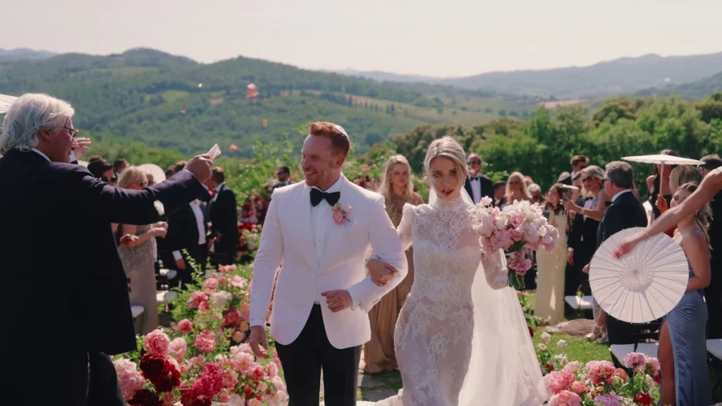 The Copuple walks the alley right after the ceremony 