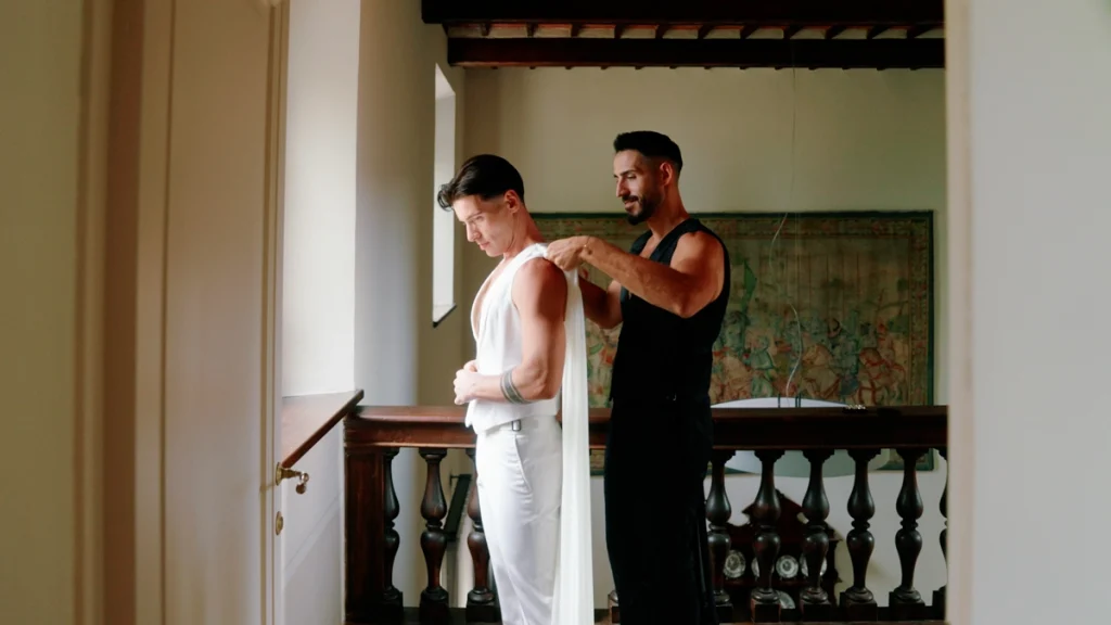 The spouses getting ready