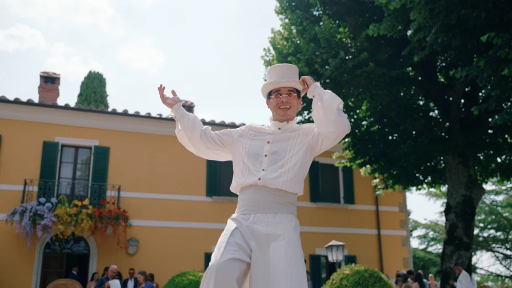 A performing trapeze artist