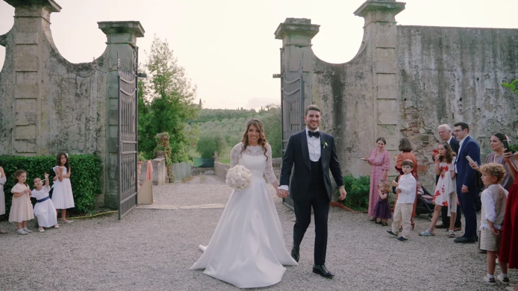 The newlyweds welcomed by their guests