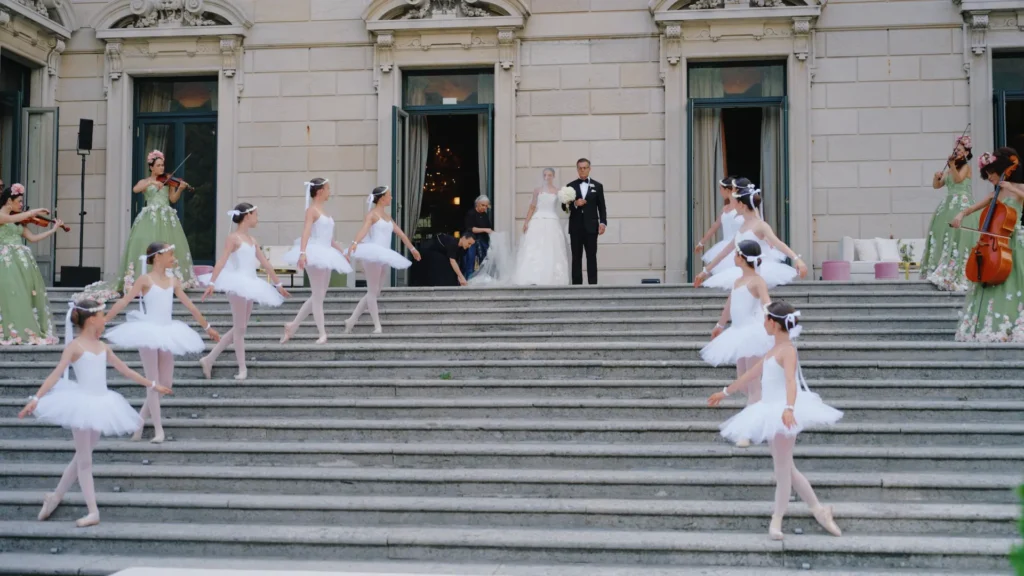 Young ballerinas perform during the wedding ceremony